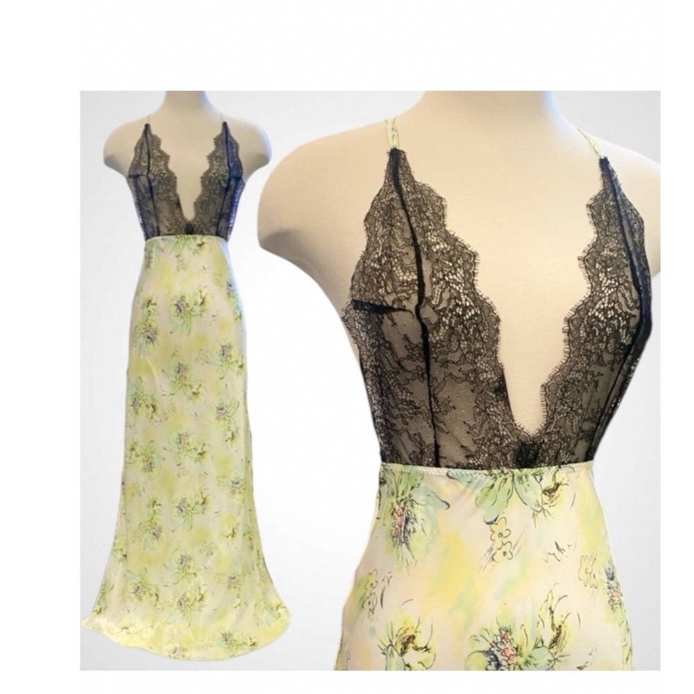 Victoria Secret Y2K Floral Silk Maxi Slip Lingerie Tropical‎ Dress Lace Small